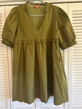 THML Olive Puff Sleeve Babydoll Dress